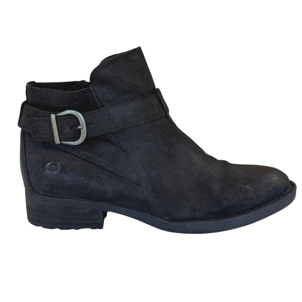 NEW Born F31609 Black Distressed Leather Ankle Boots Buckle Strap Size 8.5